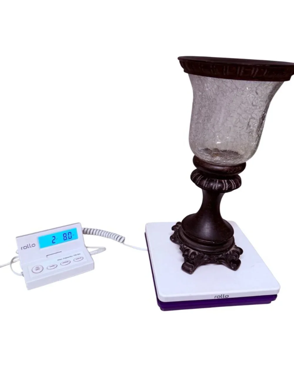 Vintage like Tall Crackle Glass Hurricane Candle Holder Pedestal Urn